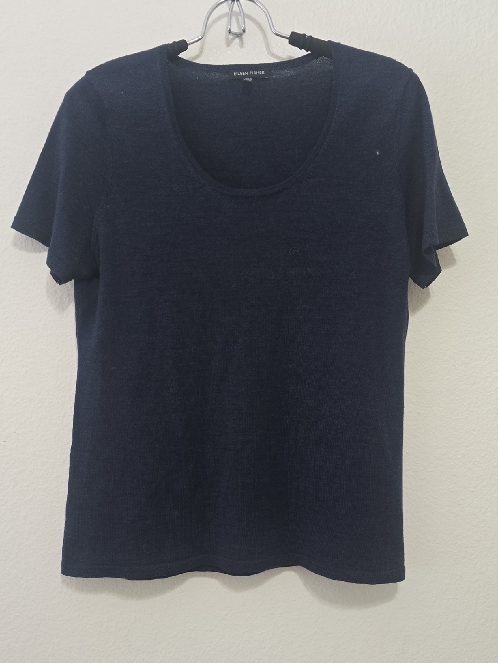 Eileen Fisher‎ Merino Wool Dark Navy Scoop-Neck Short Sleeve Top M